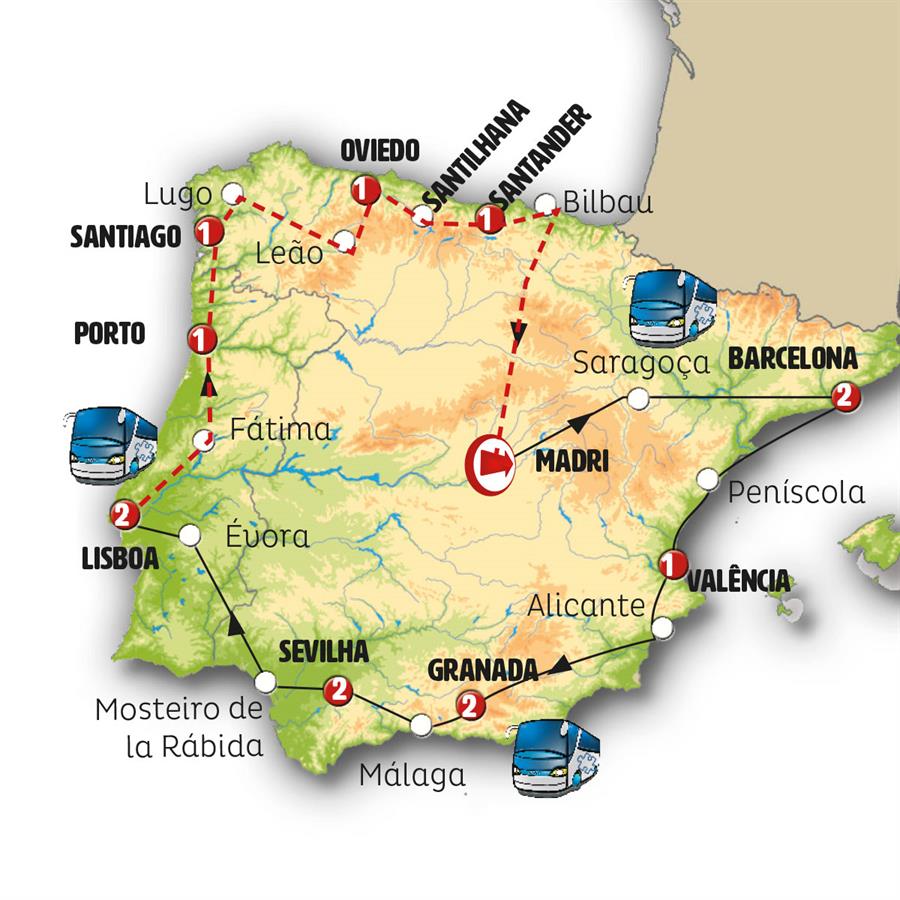 Mapa, Península ibérica, Viagens