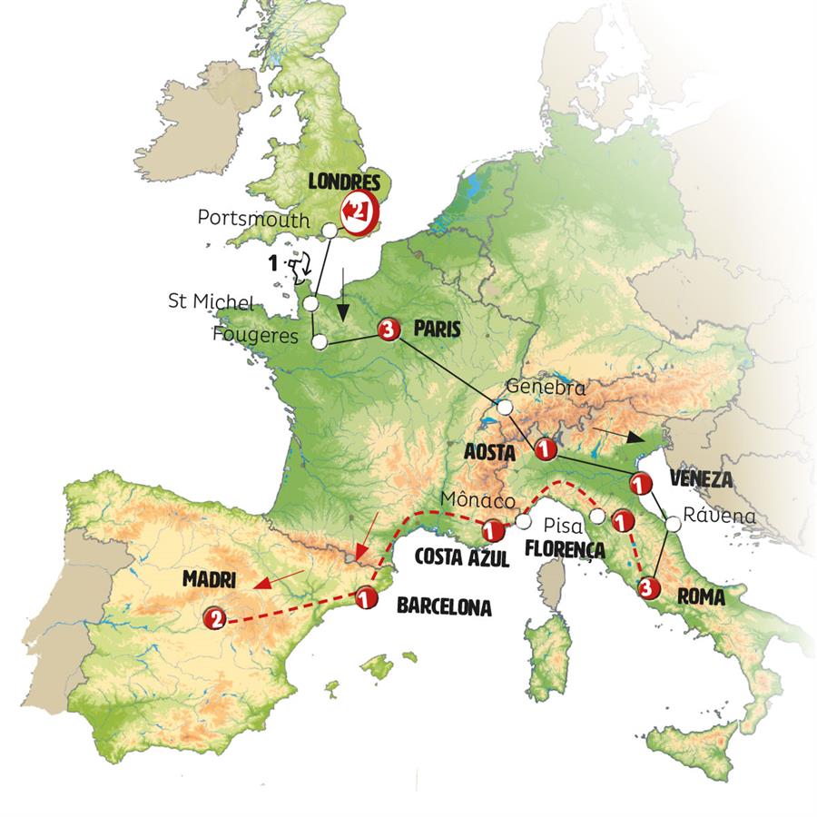 Portugal, Espanha, Itália, França, Londres Especia Barcelona-Mais 15d