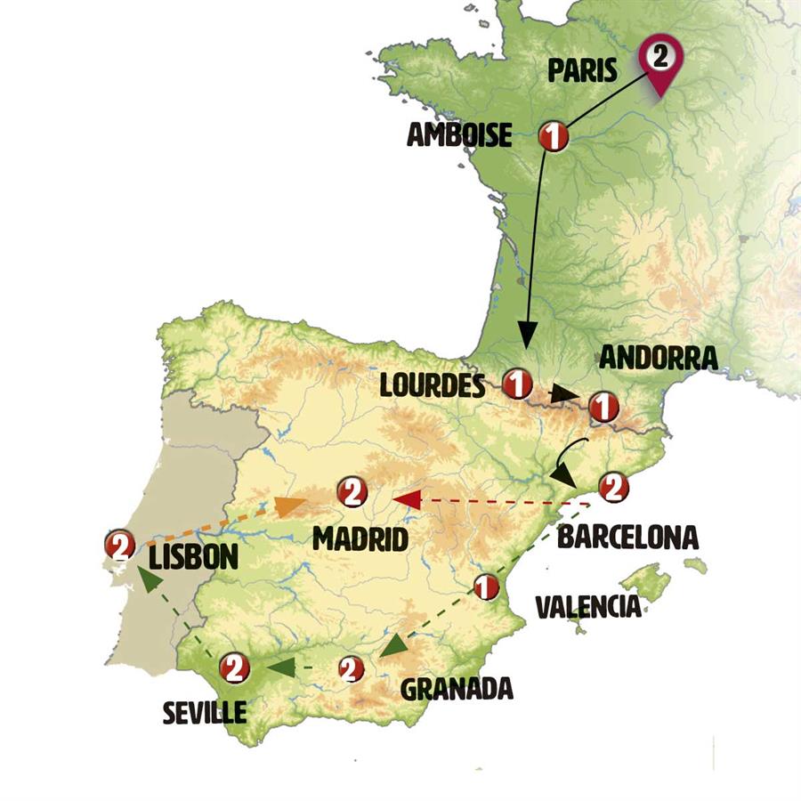 tourhub | Europamundo | Paris, Lourdes and Barcelona | Tour Map