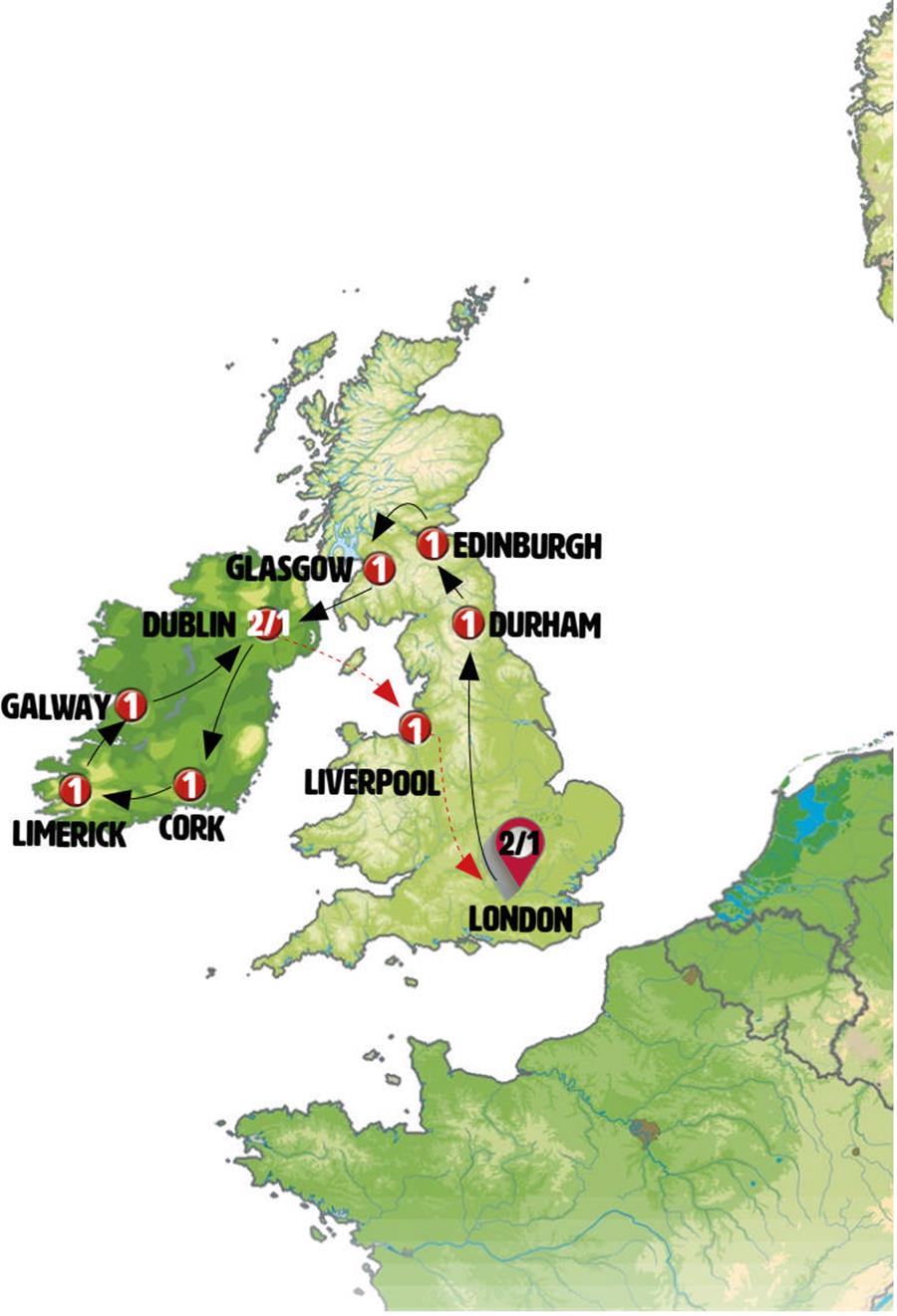 tourhub | Europamundo | England, Scotland and Ireland end Dublin | Tour Map