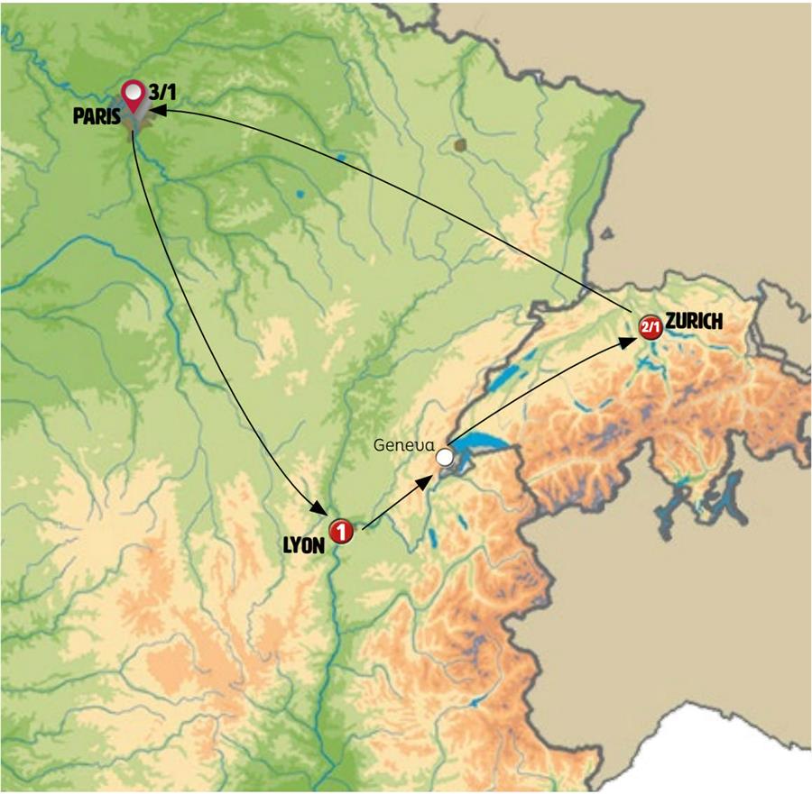 tourhub | Europamundo | France and Switzerland | Tour Map