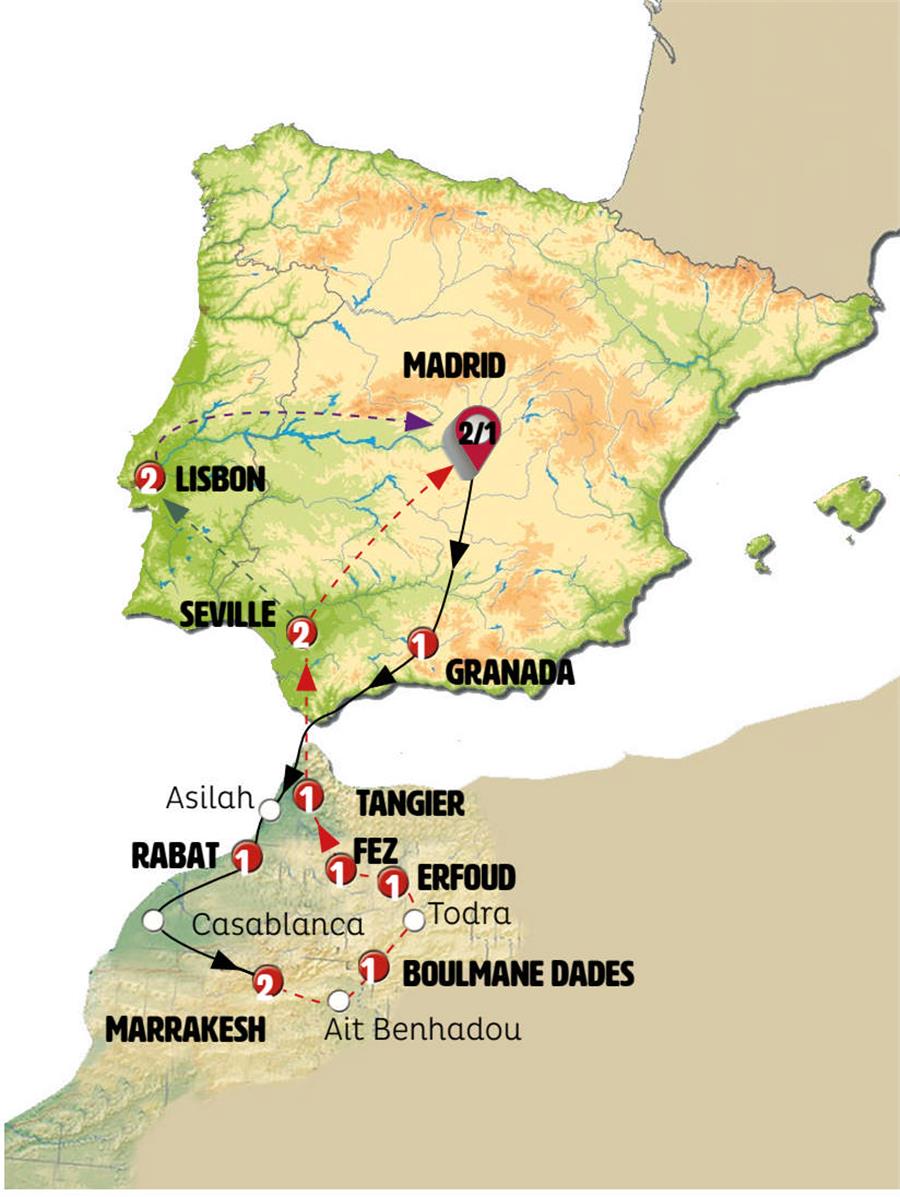 tourhub | Europamundo | Madrid and Magical Morocco end Marrakesh | Tour Map