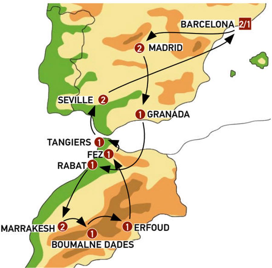 tourhub | Europamundo | Pearls of Spain and Mysterious Morocco | Tour Map