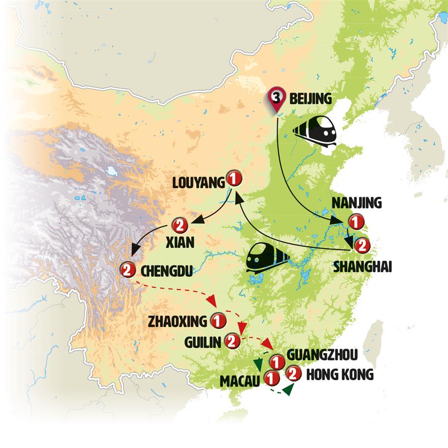 tourhub | Europamundo | Golden Triangle and South of China end Guangzhou | Tour Map