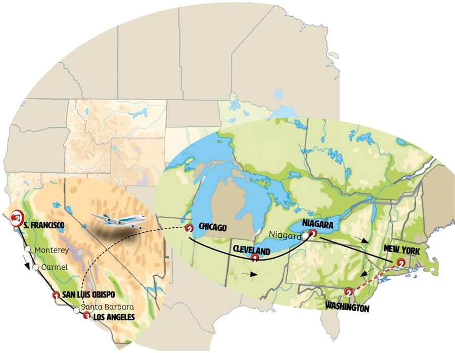 tourhub | Europamundo | California Coast, Chicago, and NY | Tour Map