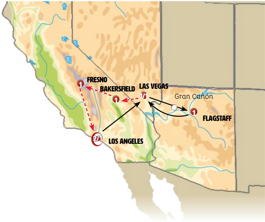 tourhub | Europamundo | Los Angeles, Las Vegas with National Parks | Tour Map