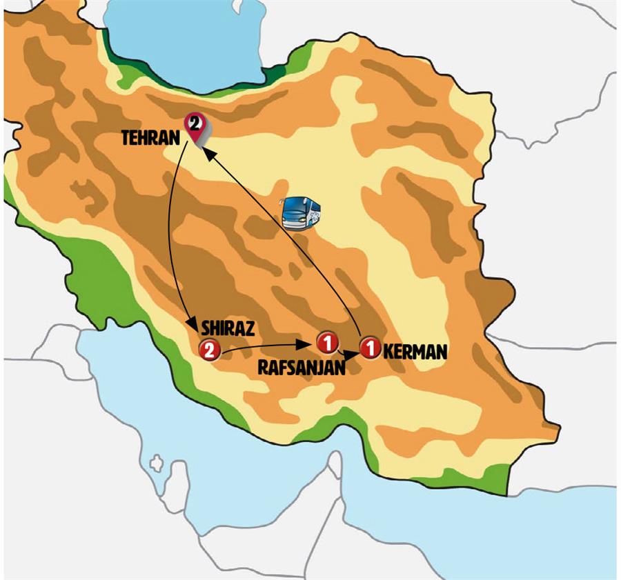 tourhub | Europamundo | Tehran, Shiraz and Kerman | Tour Map