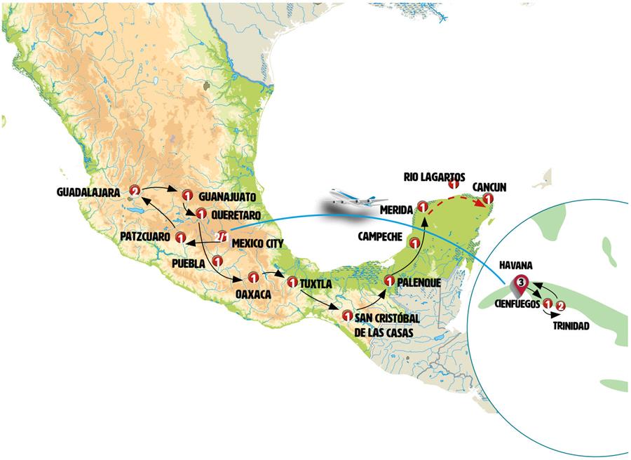 tourhub | Europamundo | Complete Cuba and Mexico | Tour Map