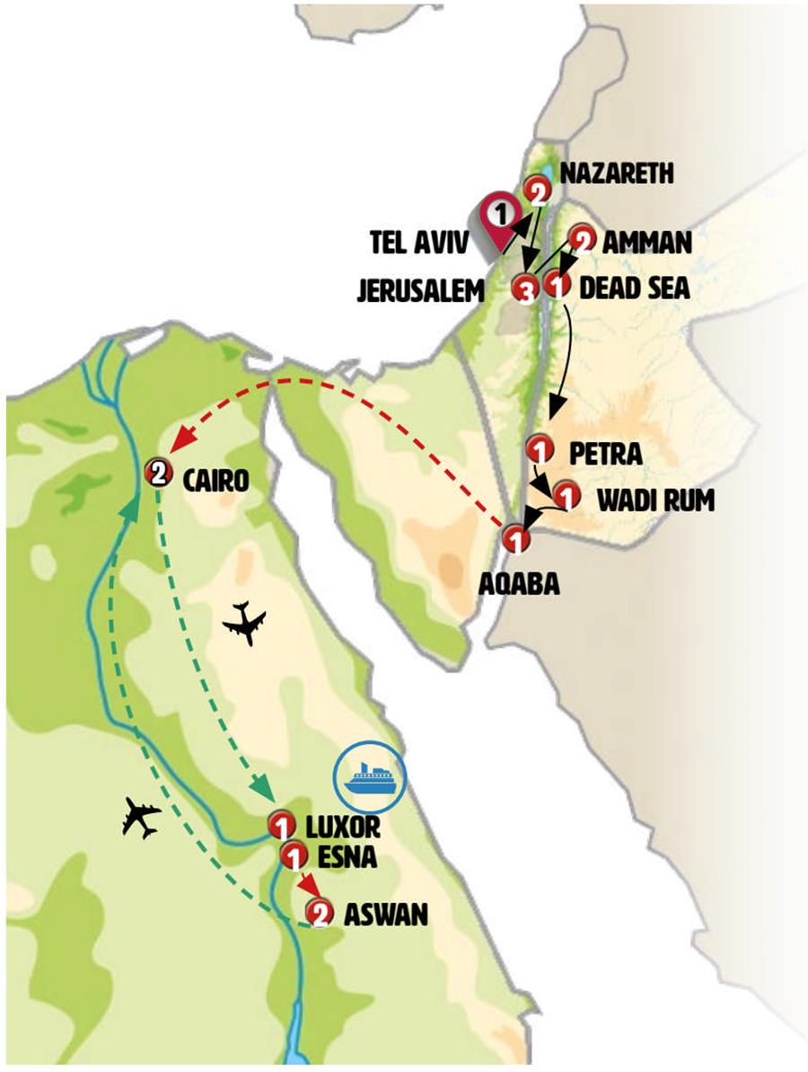 tourhub | Europamundo | Israel, Jordan and Egypt Nile Jewels | Tour Map