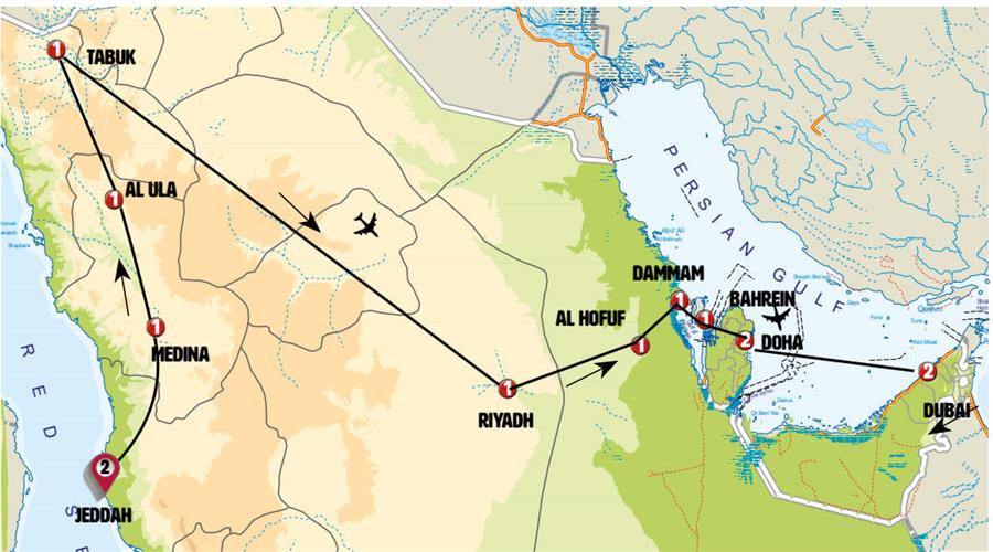 tourhub | Europamundo | Mysteries of Arabia and beauties of the Persian Gulf end Dubai | Tour Map