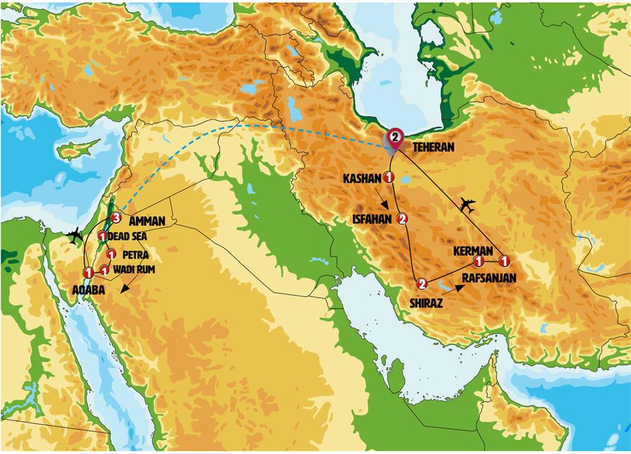 tourhub | Europamundo | Charms of Persia and Magical Jordan | Tour Map