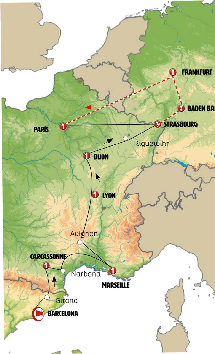 tourhub | Europamundo | Spain, Burgundy, Alsace and Black Forest | Tour Map