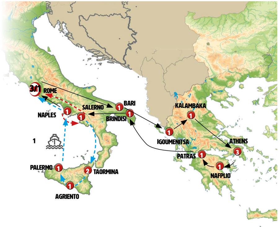 tourhub | Europamundo | Rome, Complete Greece and Sicily | Tour Map