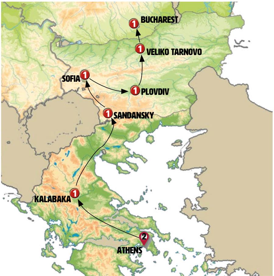 tourhub | Europamundo | From Athens to Bucharest | Tour Map