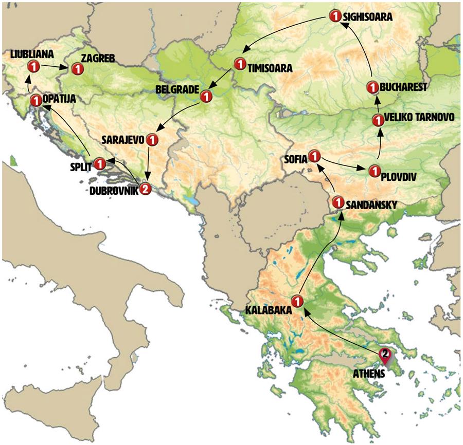 tourhub | Europamundo | From Athens to Zagreb | Tour Map