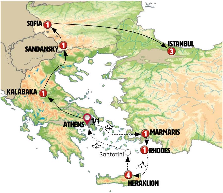 tourhub | Europamundo | Greece, Bulgaria, and Istanbul | Tour Map