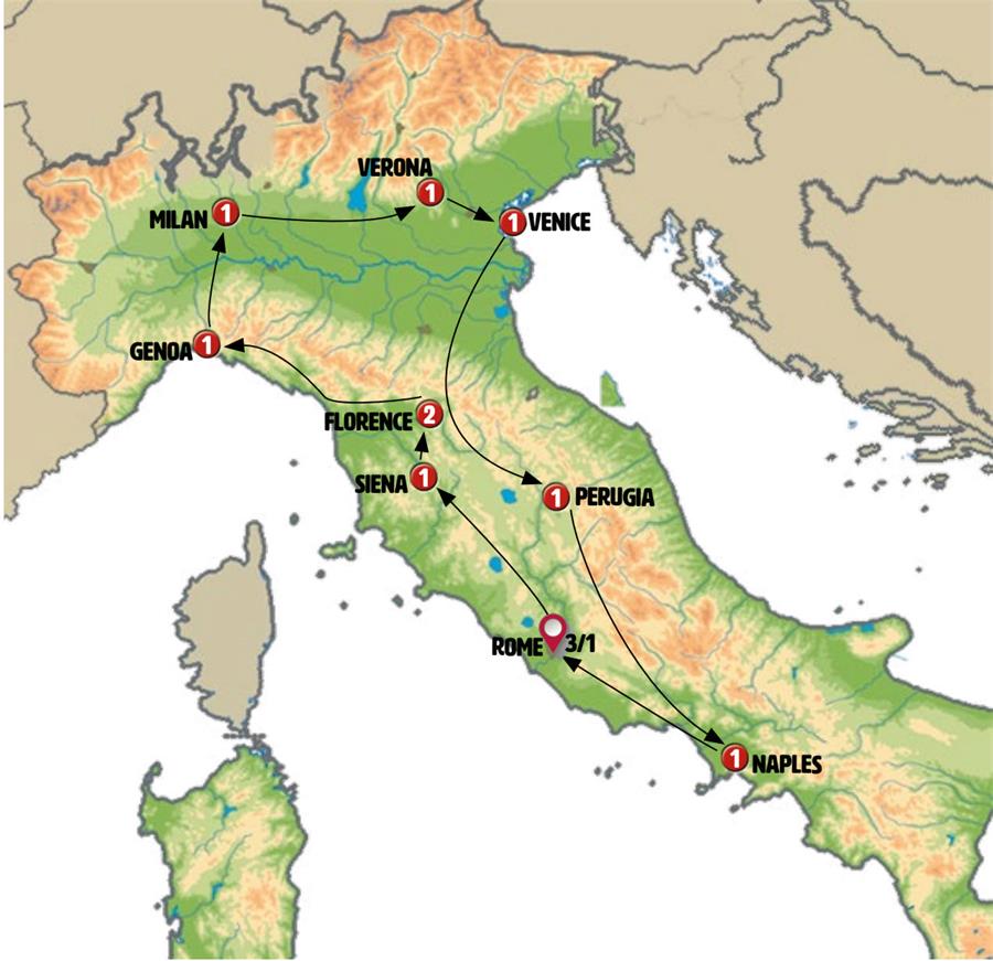 tourhub | Europamundo | Golden Italy and Beautiful Campania | Tour Map